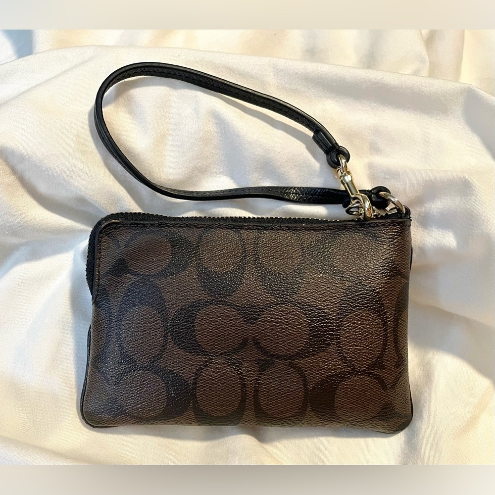 **EUC** COACH Wristlet/Zippered Wallet - Brown/Black - 4” x 6” x 1/2” - Picture 2 of 14